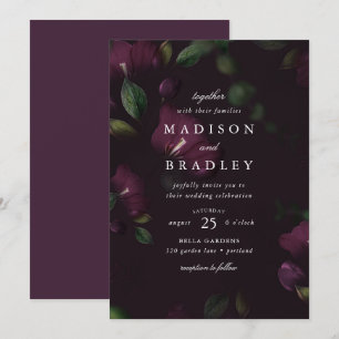 Dark Plum Floral Wedding Invitation