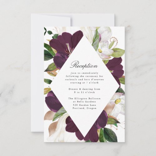 Dark Plum Floral  Wedding Reception Card