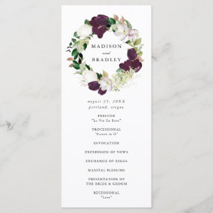 Dark Plum Floral Wreath   Wedding Ceremony Program