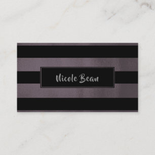 Dark Plum Mauve & Black Stripes Chic Modern Glam Business Card