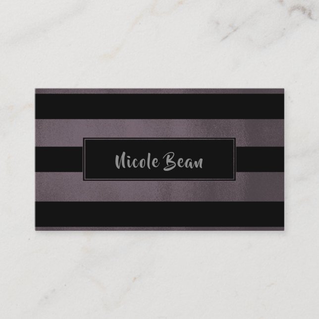 Dark Plum Mauve & Black Stripes Chic Modern Glam Business Card (Front)