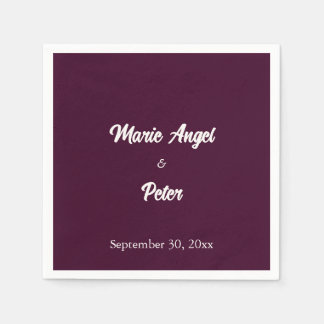 Dark Plum Minimalist Wedding Cocktail Napkins