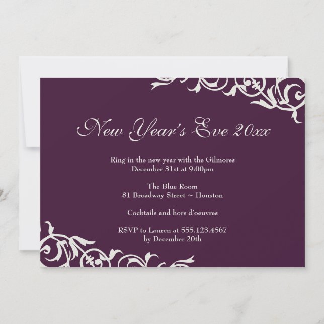 Dark plum ornate borders festive party celebration invitation (Front)