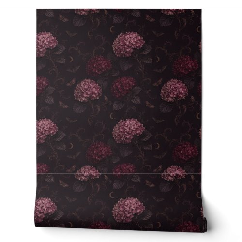 Dark Plum Pink Hydrangea Victorian Gothic Wallpaper