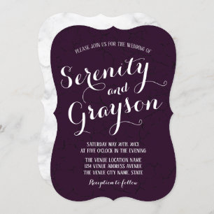 Dark Plum Purple and Grey Marble Wedding Invitation