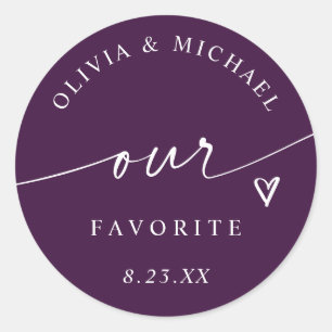 Dark Plum Purple Our Favorite Wedding Treat Bag Classic Round Sticker