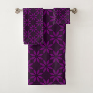 Dark plum purple pattern bath towel set