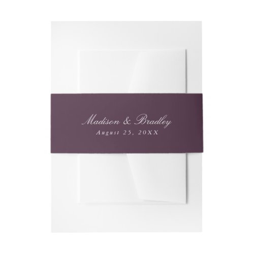 Dark Plum Purple  Wedding Invitation Belly Band