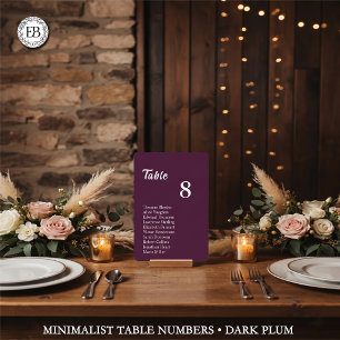 Dark Plum Table Number & Integrated Guest List