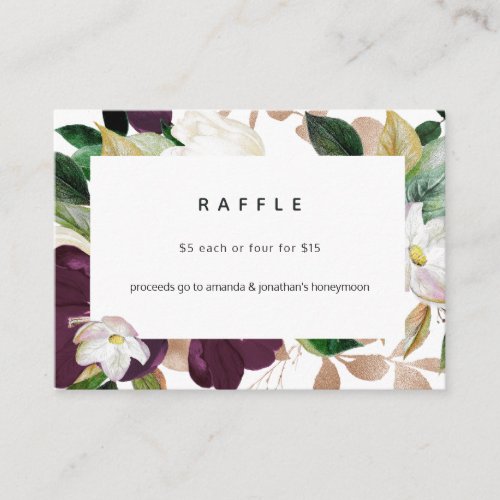 Dark Plum Velvet and White Bridal Shower Raffle Enclosure Card