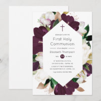Dark Plum Velvet and White Floral Holy Communion