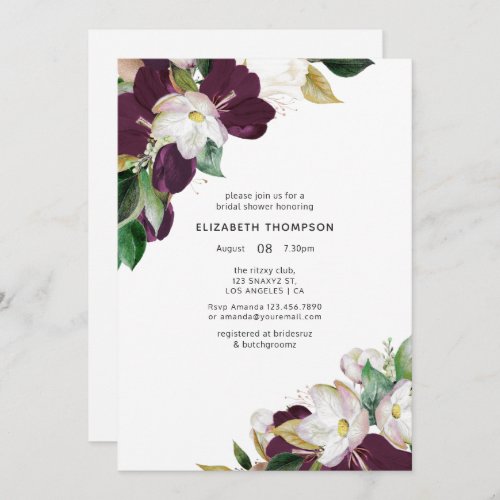 Dark Plum Velvet and White Spring Bridal Shower Invitation