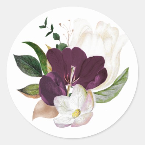 Dark Plum Velvet Floral Classic Round Sticker