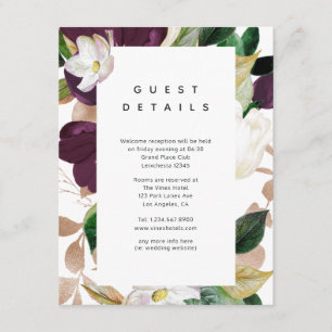 Dark Plum Velvet Floral Wedding Guest Details Enclosure Card