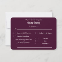 Dark Plum Wedding RSVP with Meal Options