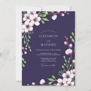 Dark Plum Wildflower Wedding Invitation