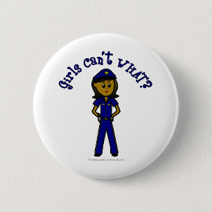 Dark Police Officer Girl Pinback Button