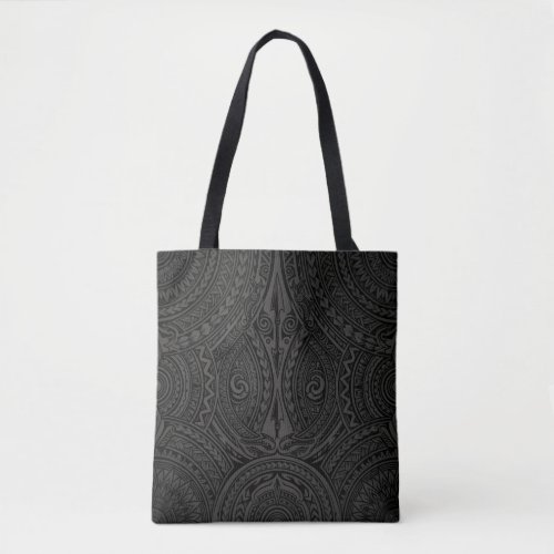 Dark Polynesian Tribal Tatau Full Print Pattern Tote Bag