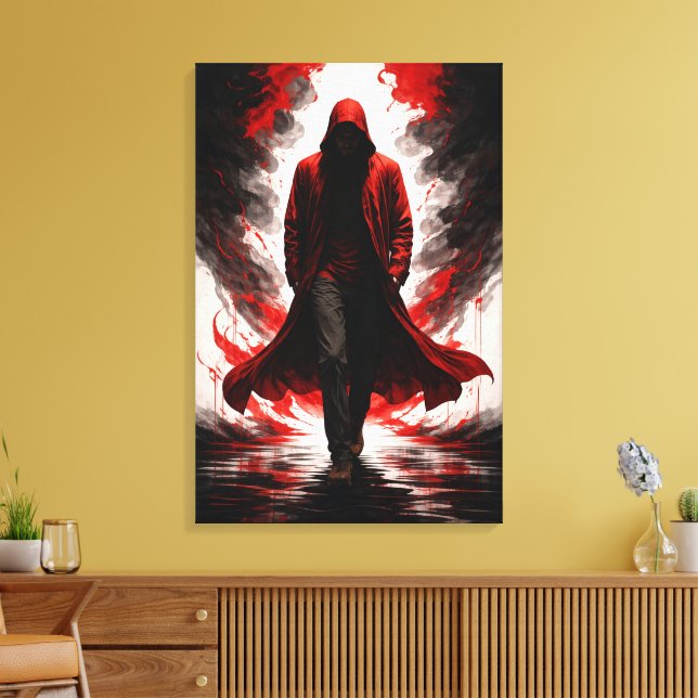 Dark Power Awakening – Red Hooded Figure Canvas Print (Insitu(LivingRoom))
