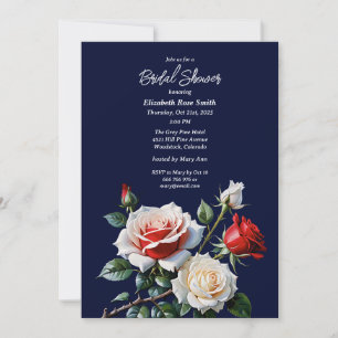 Dark Pretty pink white red roses bridal shower Invitation