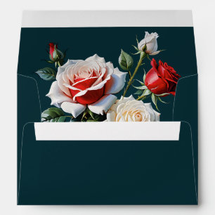 Dark Pretty pink white red roses floral wedding Envelope