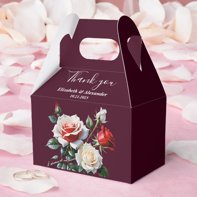 Dark Pretty pink white red roses floral wedding  Favor Boxes (Wedding)