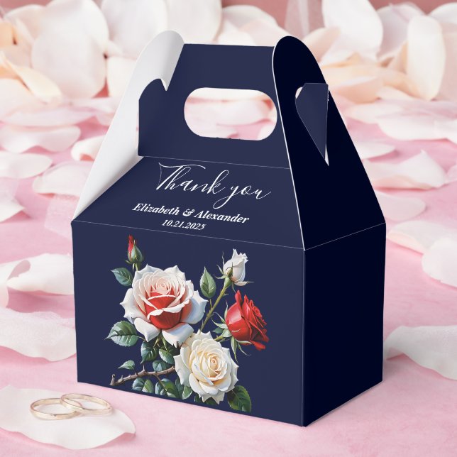 Dark Pretty pink white red roses floral wedding  Favor Boxes (Wedding)