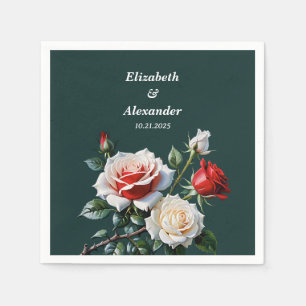 Dark Pretty pink white red roses floral wedding  Napkins