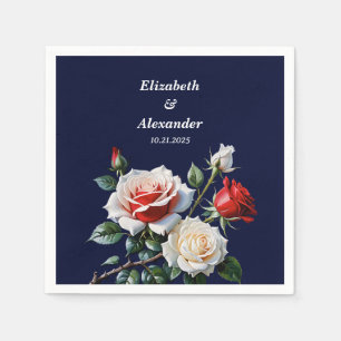 Dark Pretty pink white red roses floral wedding  Napkins