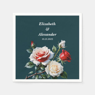 Dark Pretty pink white red roses floral wedding Napkins