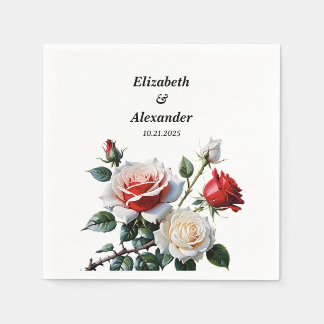 Dark Pretty pink white red roses floral wedding  Napkins (Front)