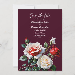 Dark Pretty pink white red roses floral wedding Save The Date