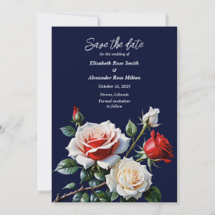 Dark Pretty pink white red roses floral wedding Save The Date