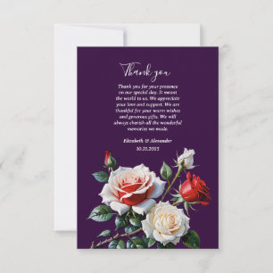 Dark Pretty pink white red roses floral wedding  Thank You Card