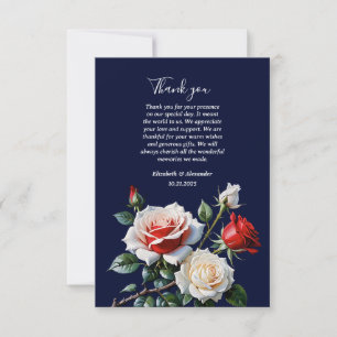 Dark Pretty pink white red roses floral wedding Thank You Card