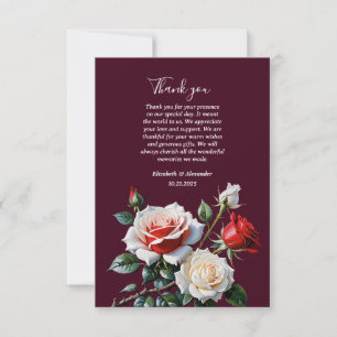 Dark Pretty pink white red roses floral wedding Thank You Card