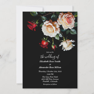 Dark Pretty Red pink white roses floral wedding Invitation