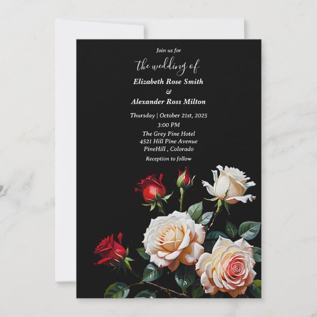 Dark Pretty Red pink white roses floral wedding Invitation (Front)