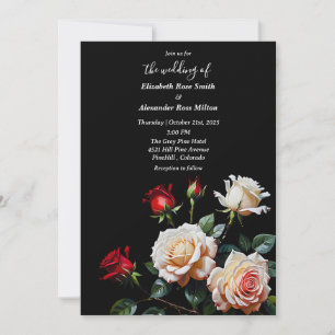 Dark Pretty Red pink white roses floral wedding Invitation