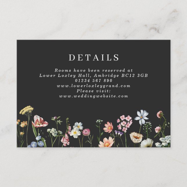 Dark Pretty Wildflowers Wedding Enclosure Card (Front)