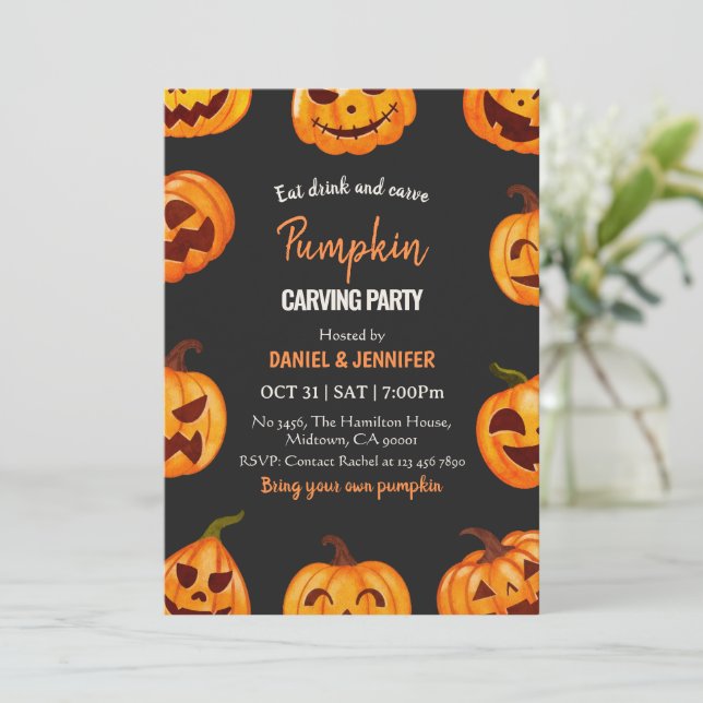 Dark Pumpkin carving party halloween Jack OLantern Invitation (Standing Front)
