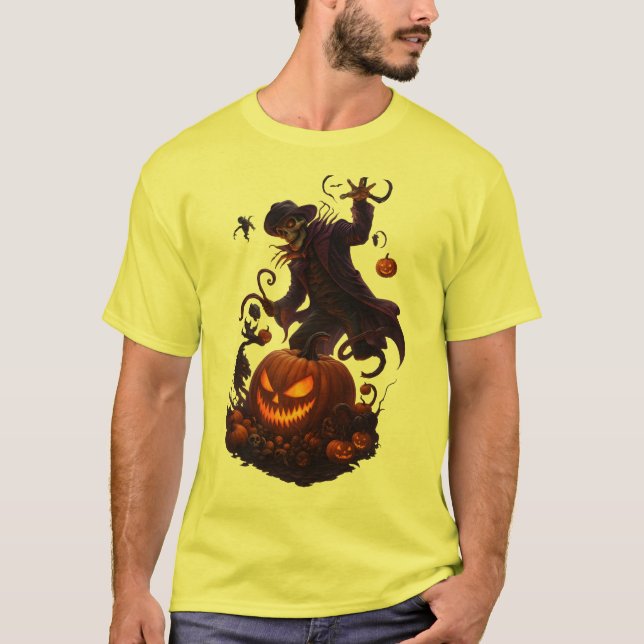 Dark Pumpkin Reaper – Creepy Halloween Skeleton Ar T-Shirt (Front)