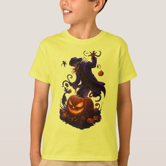 Dark Pumpkin Reaper – Creepy Halloween Skeleton Ar T-Shirt (Front)