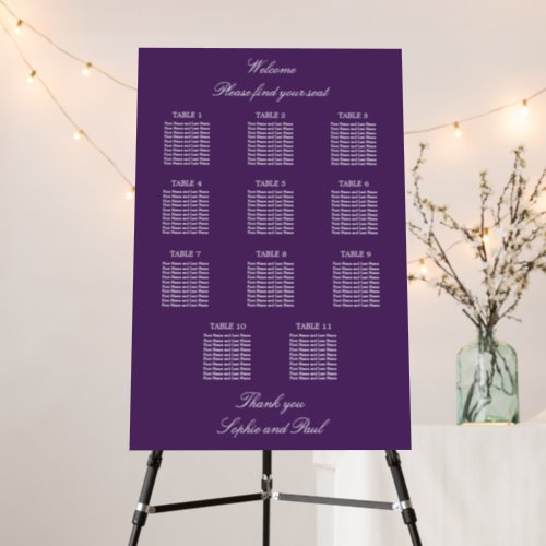 Dark Purple 11 Table Wedding Seating Chart Foam Board