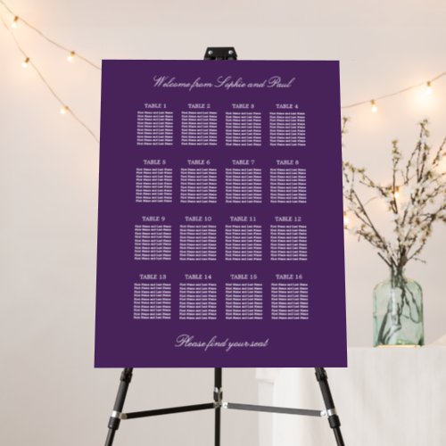 Dark Purple 16 Table Wedding Seating Chart Foam Board