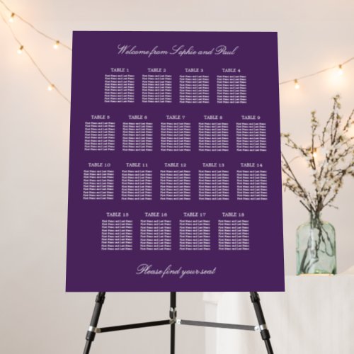 Dark Purple 18 Table Wedding Seating Chart Foam Board