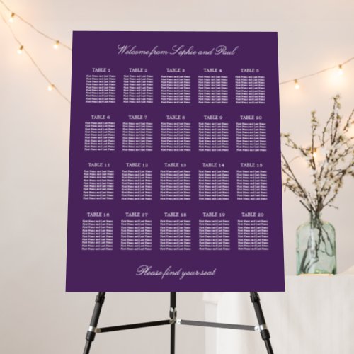 Dark Purple 20 Table Wedding Seating Chart Foam Board