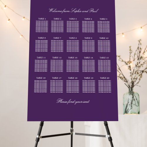 Dark Purple 20 Table Wedding Seating Chart Foam Board