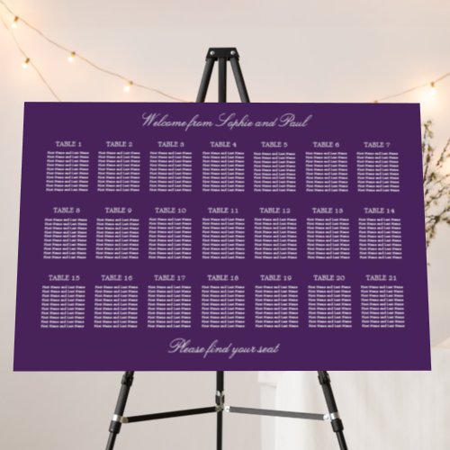 Dark Purple 21 Table Wedding Seating Chart Foam Board