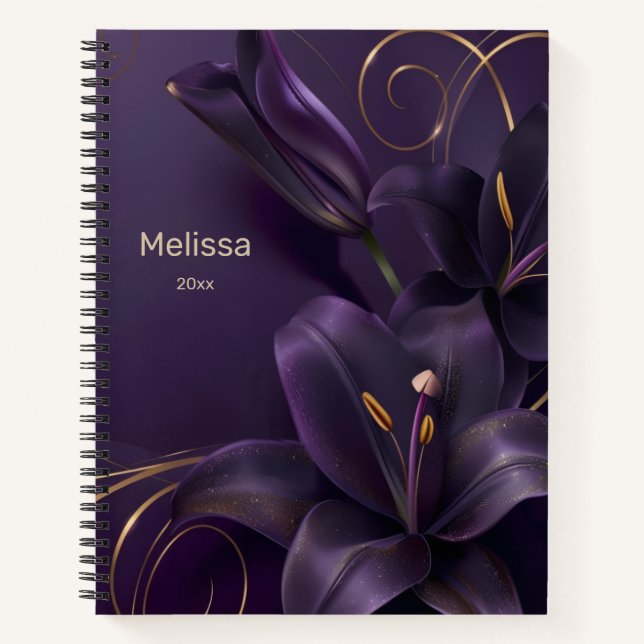 Dark Purple 3D Flowers Notebook (Front)